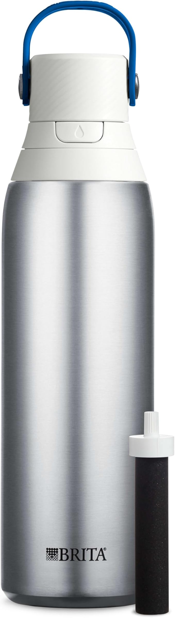 Brita ステンレス製プレミアム浄水ボトル、BPAフリー、再利用可能、断熱、プラスチック製水ボトル300本分相当、フィルター寿命2ヶ月または40ガロン、フィルター1個付き、ステンレス - 20オンス