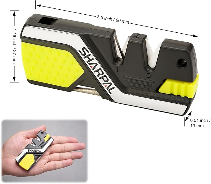 SHARPAL 101N-G Kitchen Pocket Knife Sharpener Survival Camping Tool with 2 Fire Starters Ferro Rod, Whistle & Diamond Sharpening Rod for Straight and Serrated Blade