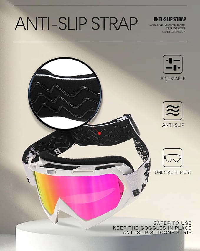 Dirt Bike ATV Goggles Motorcycle Glasses Riding Motocross 4-Wheeler MX DH Accessories for Men Women Youth UV Protection Safety Dust-Proof Anti-Slip Strap(Clear-White)