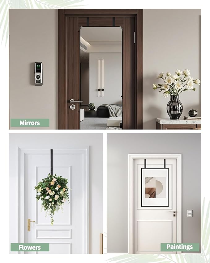 2 PCS Over The Door Mirror Hanger, Adjustable Door Mirror Hanger, Five-Hole Over The Doors-Mirrors Hook, Mirrors Doors Hangers with 2 Iron Filings and Screws (Black)