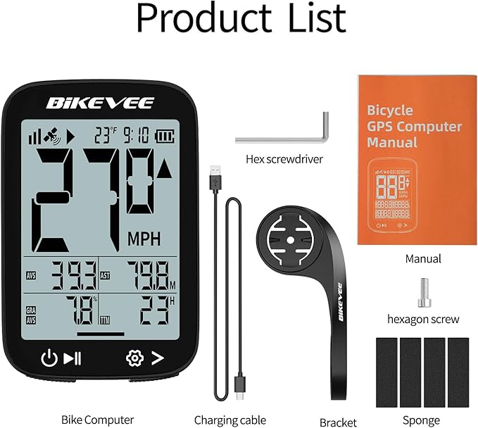 GPS Bike Computer Wireless Cycling Computer with Auto Backlight, Bicycle Speedometer Odometer, Waterproof GPS Speed Tracker for Road Mountain Bikes