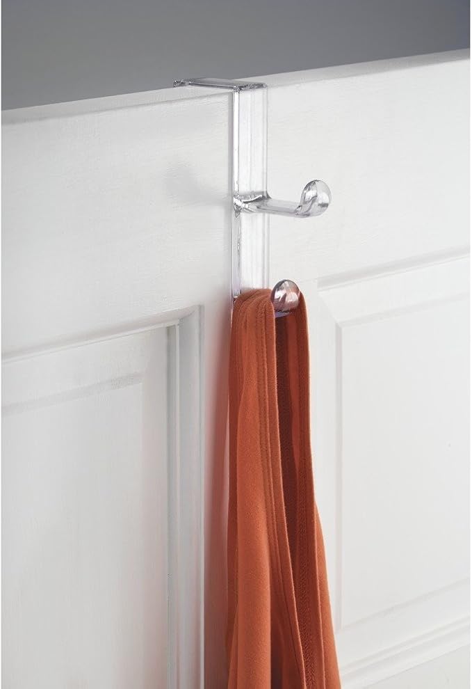 iDesign Clear Over Door Double Hook for Closet, Bathroom, or Dorm, Small Over-the-Door Hanger