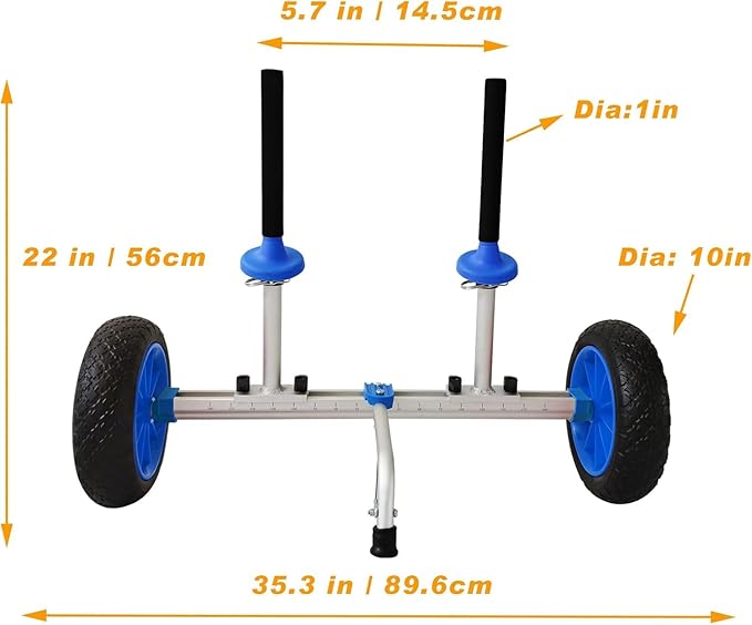 Sit on Top Kayak Cart Dolly with Soild Wheels,Quick-Detachable and Width Adjustable, Suitable for Kayaks Canoes with Scupper Holes