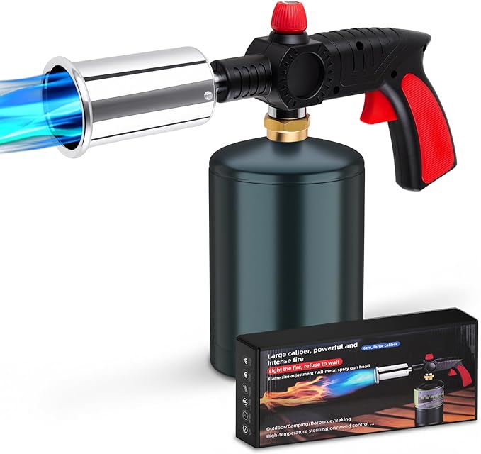 Propane Torch, Adjustable Culinary Torch for Kitchen Cooking, Sous Vide Searing, BBQ Grilling, Campfire Starter, Safety-Designed Torch Burner with Heat-Resistant Shield (Tank Not Included)