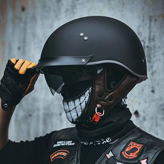 VCOROS Half Helmet Motorcycle DOT Approved Open Face Helmet F07 with Sun Visor and Quick Release Buckle for Adults Men and Women (Matte Black,XL)