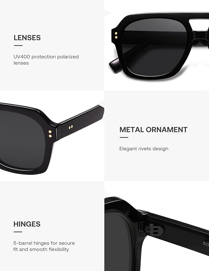 SOJOS Retro Thick Polarized Aviator Sunglasses for Women Men, Large Trendy Bold Square Pilot Shades SJ2385