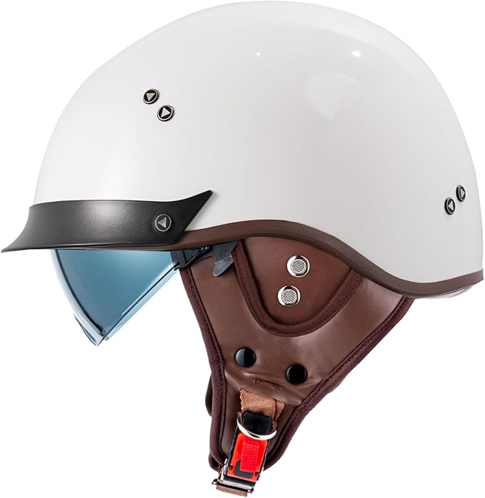 VCOROS Half Helmet Motorcycle DOT Approved Open Face Helmet F07 with Sun Visor and Quick Release Buckle for Adults Men and Women (Gloss White,XL)
