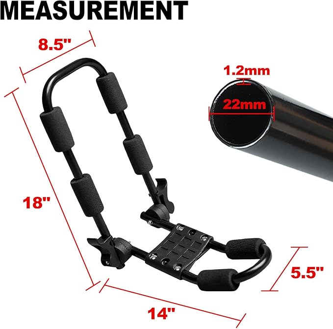 Folding Kayak Roof Rack for Car Holds 2 Kayaks - Kayak J Bar for Canoe, Surf Board, SUP - J Kayak Carrier Mount on Rooftop Crossbar with 4 Tie Down Straps, Fits SUVs, Trucks, Jeeps