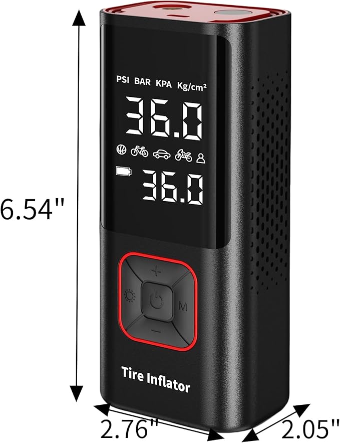 Powools Cordless Tire Inflator 150PSI Portable Air Compressor with Auto Shutoff, Air Pump for Car Tires, Motorcycle, Bike, Balls, Inflatables, LED Light, Red, Large Capacity