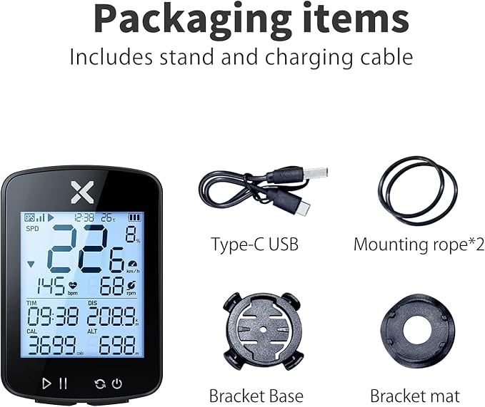 XOSS G+ Gen2 GPS Bike Computer with Mount, 2.2" Bluetooth Wireless Cycling Speedometer, Type-C Multifunctional ANT+ Bicycle Odometer with Auto Backlight and IPX7 Waterproof Bike Tracker (4 in 1)