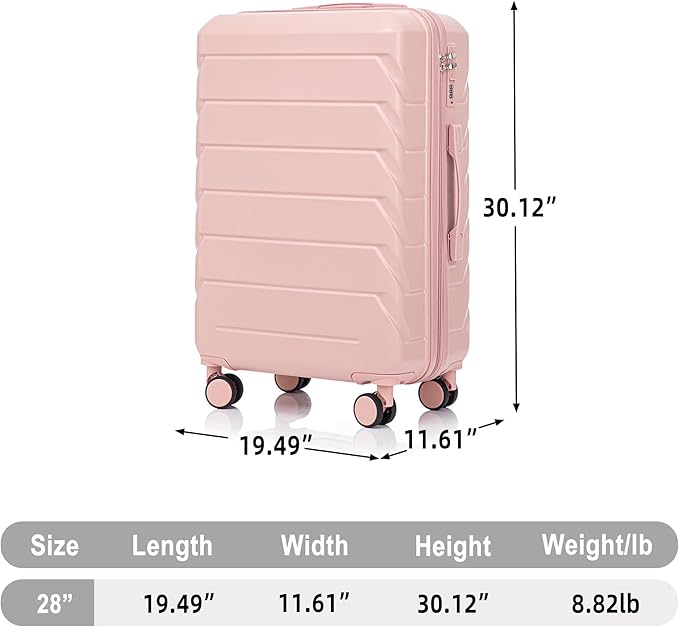 28 Inch ABS Hard Shell Large Luggage With Combination Lock and Side Hooks, Pink