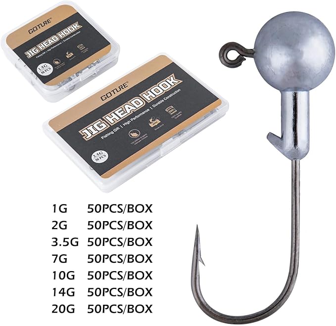 Goture Round Lead Jig Head Hooks for Freshwater & Saltwater Fishing, Swimbait Jig Heads with Fishing Box, Ideal for Trout & Bass