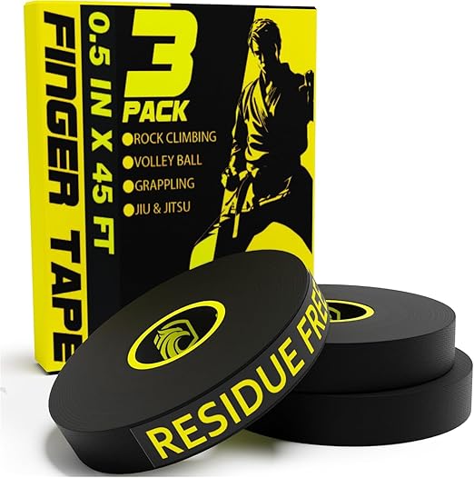 EAGLES Finger Tape 2, 3, 6 or 12 Pack Black or White | Residue Free Skin Friendly Strong Athletic Sports Tapes | 0.5” x 45 Ft for BJJ Jiu Jitsu Grappling MMA Knob Tape Weight (Black, 3 Pack)