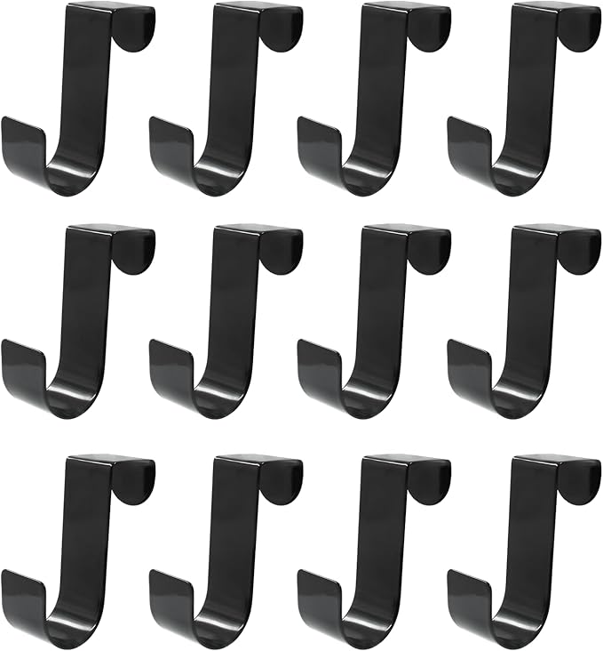 12 Pack Over The Cabinet Door Hook, Metal Single Over Door Hooks Hanger Hook for Hanging Stocking Clothes Towels (Black)