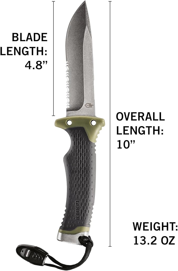 Gerber Gear アルティメット サバイバルナイフ、コンボエッジ固定刃ナイフ、ファイヤースターターエッジとフェロッド、ホイッスル、シャープナー内蔵シース付き - ブッシュクラフト、ハンティング、キャンプツール