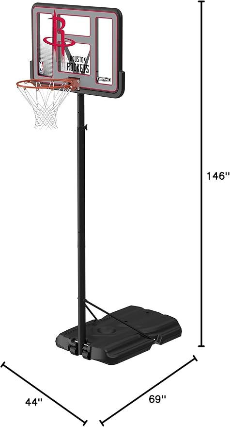 Lifetime NBA Houston Rockets Portable Basketball Hoop, Adjustable Height 7.5-10 Ft, 44 Inch Shatterproof Fusion Backboard, Base with Wheels