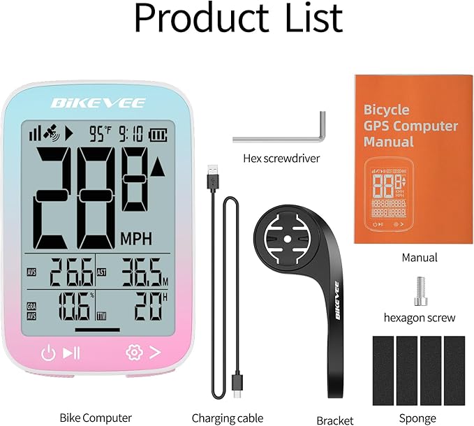 GPS Bike Computer Wireless Cycling Computer with Auto Backlight, Bicycle Speedometer Odometer, Waterproof GPS Speed Tracker for Road Mountain Bikes