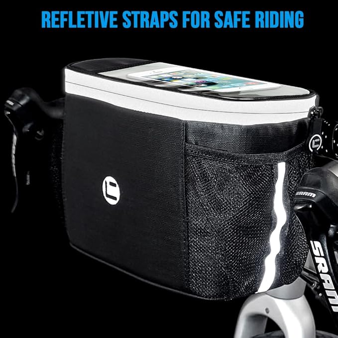 WOTOW Bike Handlebar Insulated Bag, Bike Front Phone Bag Cooler Storage Pouch With TPU Touch Screen Insulation Bicycle Frame Bag Strap On Cycling Accessories for Outdoor Hiking Travel Assistants