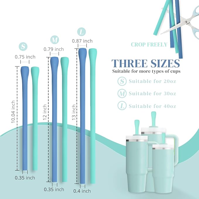 Anti Wrinkle Straw Set of 6 - Straw for Lip Wrinkles Prevention, Reusable Straws Compatible with Stanley 40 oz & 30 oz Tumblers - Aqua & Blue