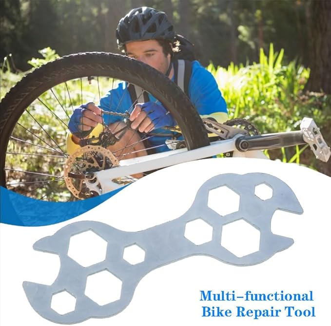 AYLIFU 2 PCS Multi-Hole Bicycle Wrench Steel Galvanized Mountain Bike Wrench Multi-Functional Bike Repair Tool