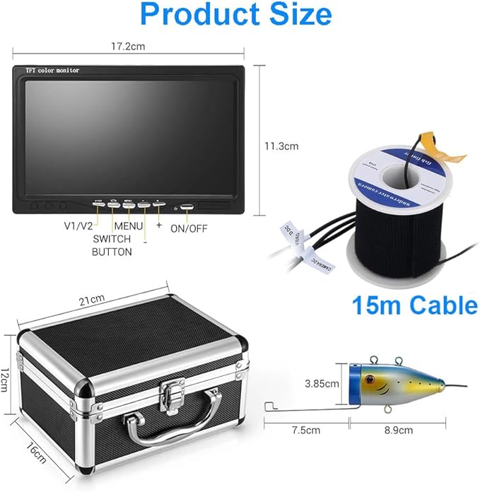 Underwater Fishing Camera with 7 Inch LCD Monitor, HD 1000 TVL Portable Fish Finder, 30Pcs Adjustable LED White Lamp Light, 30M Cable Waterproof IP68 Camera for Ice Lake Sea Boat Kayak Fishing