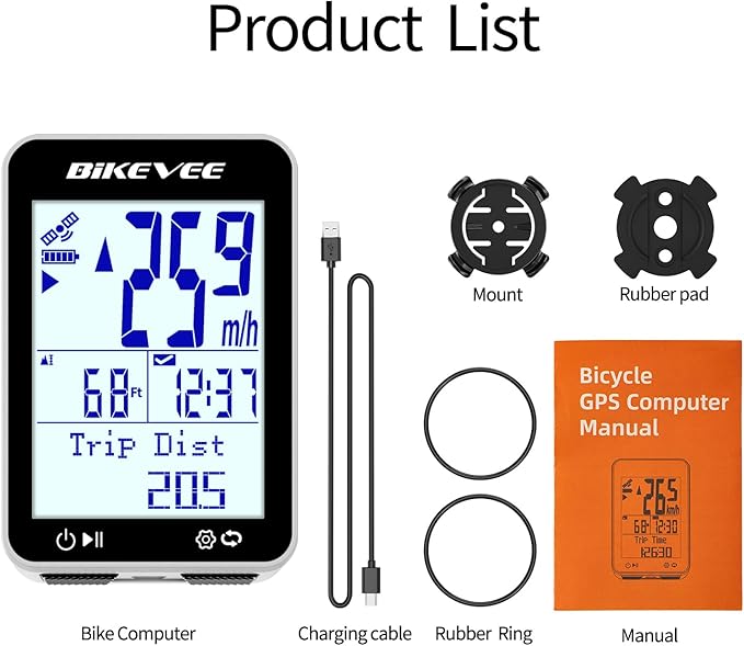 GPS Bike Computer Wireless Bicycle Speedometer Odometer 9 Languages Auto Backlight Auto Start Stop IPX7 Waterproof 2.4 Inch LCD Supports MPH KMH