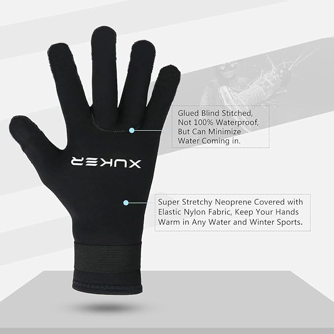 XUKER ウォーターグローブ、3mm & 5mm ネオプレン 5本指 保温 ウェットスーツ 冬用グローブ スキューバダイビング シュノーケリング サーフィン