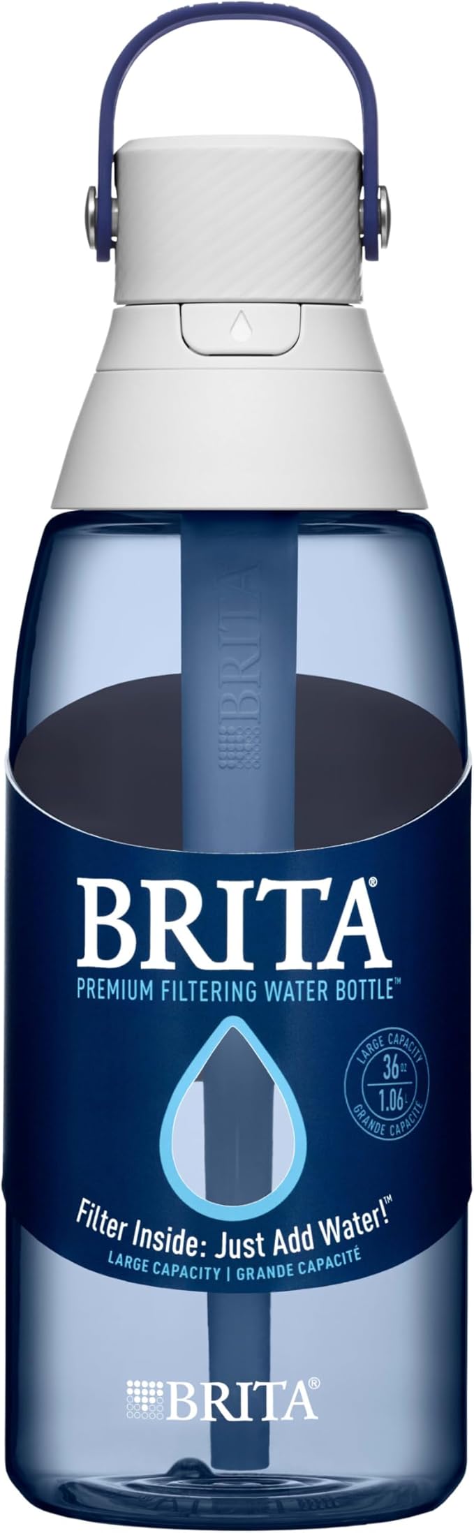Brita ハードサイドプラスチック製プレミアムフィルター付きウォーターボトル、BPAフリー、再利用可能、ペットボトル300本相当、フィルター寿命2ヶ月または40ガロン、フィルター1個付属、ナイトスカイ - 36オンス