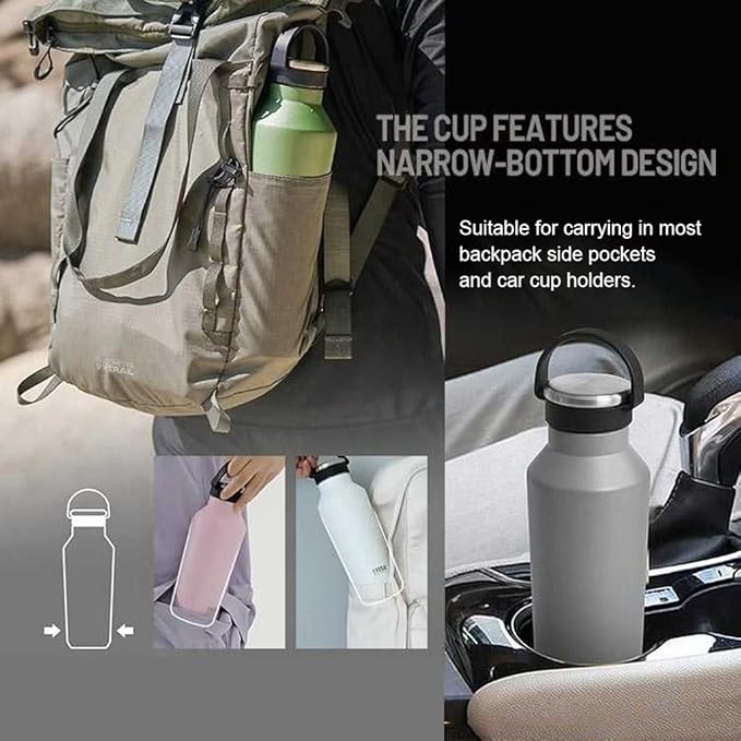 TYESO Stainless Steel Vacuum Insulated Water Bottle, Insulated Water Bottle with Soft Silicone Carry Handle (BLACK, 17 OZ)