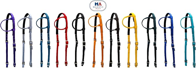 Majestic Ally Nylon Padded Sliding Single Ear Headstall for Horses- Set of 2 - Multiple Colors