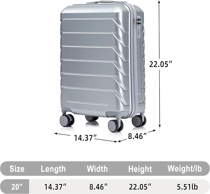 20 Inch ABS Hard Shell Travel Checked Luggage With Combination Lock, Sliver