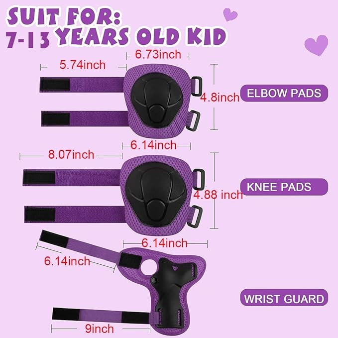 Wemfg Kids Protective Gear Set Knee Pads for Kids 3-14 Years Toddler Knee and Elbow Pads with Wrist Guards 3 in 1 for Skating Cycling Bike Rollerblading Scooter