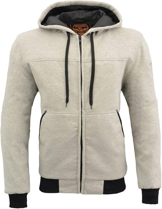 Milwaukee Leather MPM1788-SILVER-2X Zippered Hoodie men's With CE Approved Removable Reinforced Shoulder & Elbows Pads (SILVER, 2X)