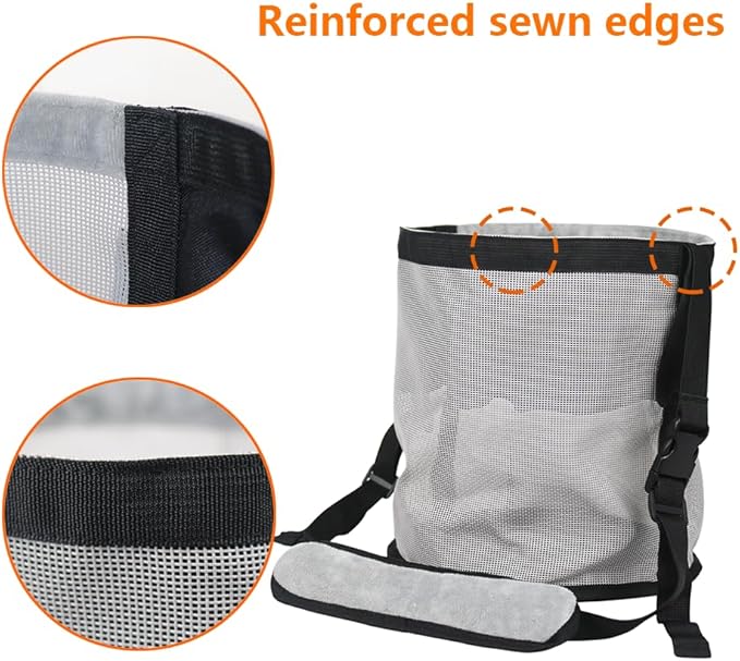 Horse Feed Bag,Heavy Duty Muzzle Feed Bag with Adjustable Strap,Comfort Neck Pad,Nose Pad and Double Waterproof Bottom Mesh Feed Bags for Horse Pack of 2 (Blue+Grey)
