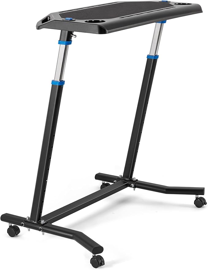CXWXC Indoor Cycling Desk - Adjustable Height Bike Deak Laptop Stand Non-Slip Surface - Portable Bike Trainer Fitness Desk with Lockable Wheels