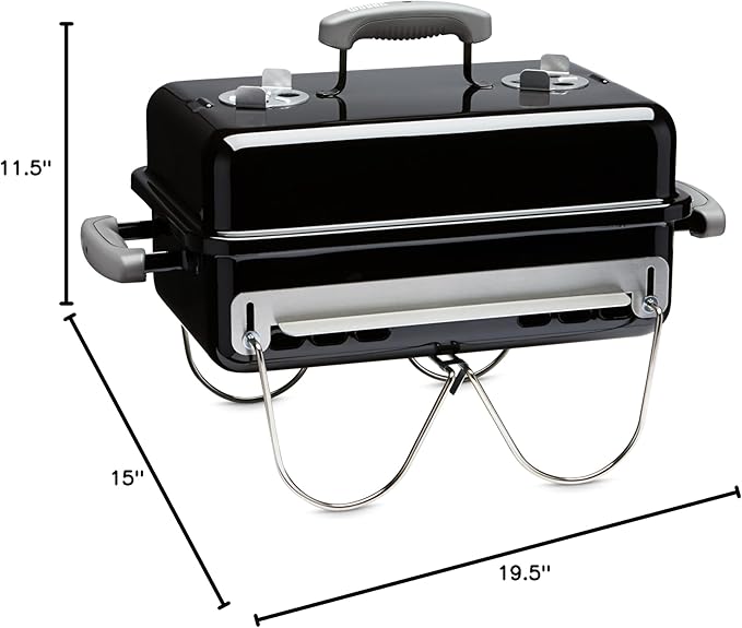 Weber Go‑Anywhere Charcoal Grill – Compact Portable BBQ Grill for Camping, Tailgating & Outdoor Cooking with 2‑Piece Cooking Grate & Precise Airflow Dampers