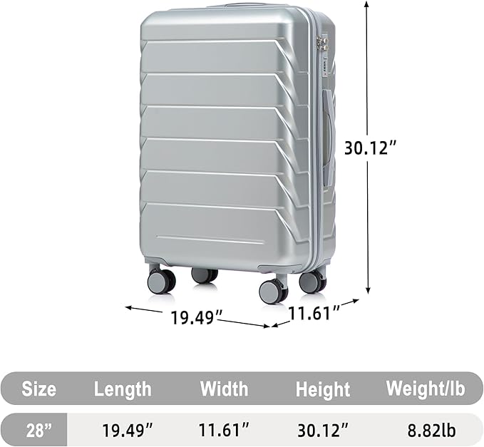 28 Inch ABS Hard Shell Large Luggage With Combination Lock and Side Hooks, Sliver