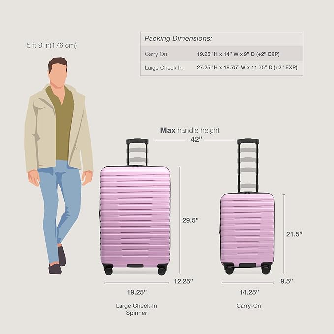 U.S. Traveler Boren ハードサイドスピナー荷物 アルミニウムハンドル付き ラベンダー 2点セット