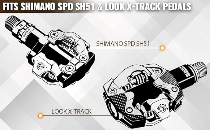 SPD Cleat/Bike Cleats - Compatible with Shimano SPD SM-SH51 & Look X-Track Pedals - for Indoor Cycling, Spinning & Mountain Biking Shoes - Easy Release, High Stability, Includes Allen Wrench