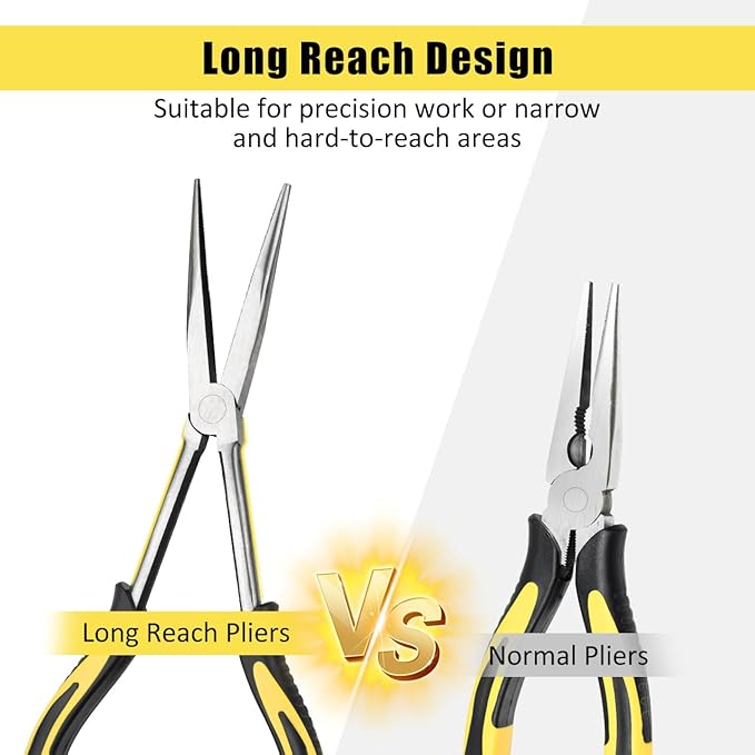 Premium Long Needle Nose Pliers-11’’, Paper Clamp Precision, High Carbon Steel, Soft Grip with Wire Cutter, Long Nose Cutting Pliers for Home, Fishing, Jewelry, Crafts,2pcs