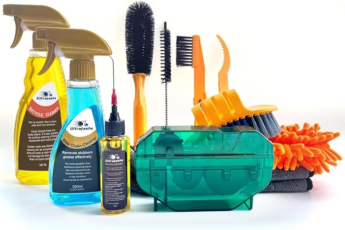 Bike Cleaning Kit - Complete Bicycle Maintenance Set with Degreaser, Lubricant, Chain Scrubber & Brushes for Mountain, Road, MTB, E-bikes
