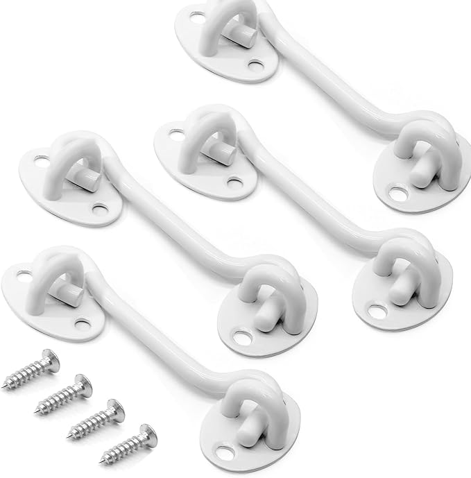 Biaungdo Heavy Duty Hook and Eye Latch, 4 Inch White Privacy Hook Barn Door Lock Easy Lock, Stainless Steel Gate Latch for Doors/Windows/Sheds/Gates/Fences/Closets/Cabinets, 4 Pack