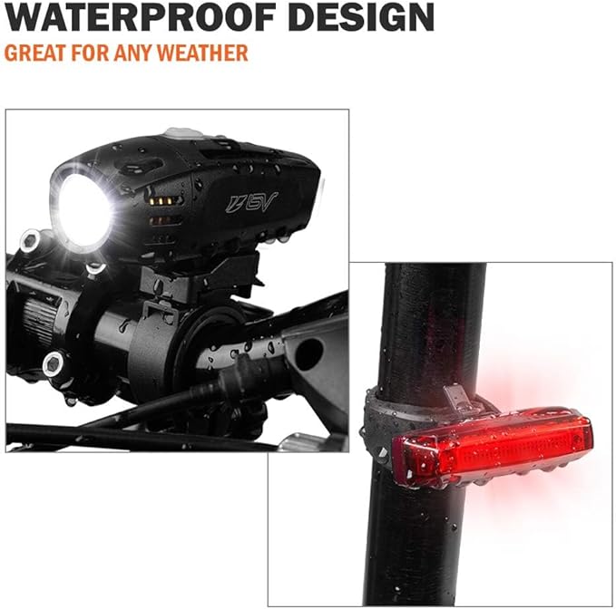 BV Bike Lights, Super Bright with 5 LED Bike Headlight & 3 LED Rear, Bike Lights for Night Riding with Quick-Release, Waterproof Bicycle Light Set, Bike Accessories, Bicycle Accessories, Flashlight