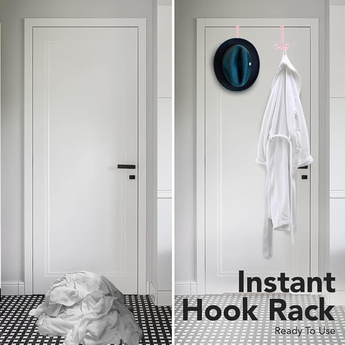2-Pack Over The Door Hooks - with 2 Hang Heads & Snug Fit Pads Heavy Duty Hook for Hanging Coats, Towels, Caps & Robes - Elegant Matt Finish - No Drill Hanger Organizer - White