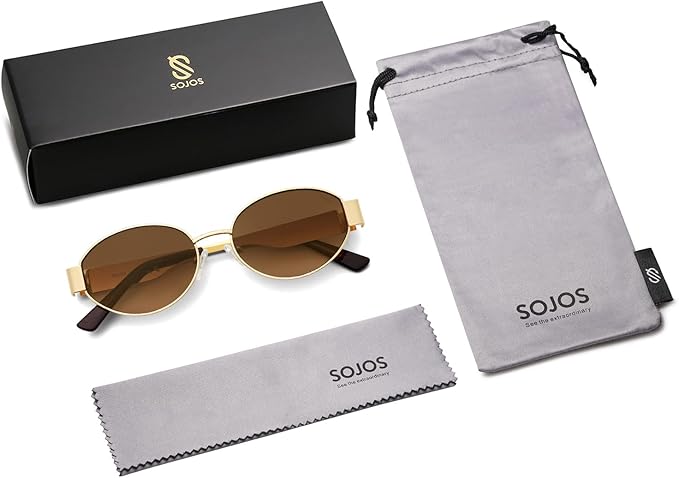 SOJOS Retro Oval Sunglasses for Women Trendy Classic Shades UV400 Protection SJ1256