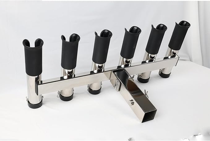 Adjustable Fishing Rod Holder for Truck 2" Hitch Receivers – Holds 6-10 Rods, 3 Angles, Quick Release, Anti-Shake Elastic Straps, Stainless Steel Fishing Pole Holder for Truck