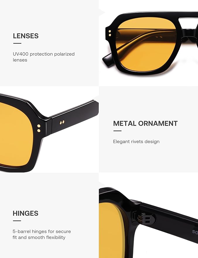 SOJOS Retro Thick Polarized Aviator Sunglasses for Women Men, Large Trendy Bold Square Pilot Shades SJ2385