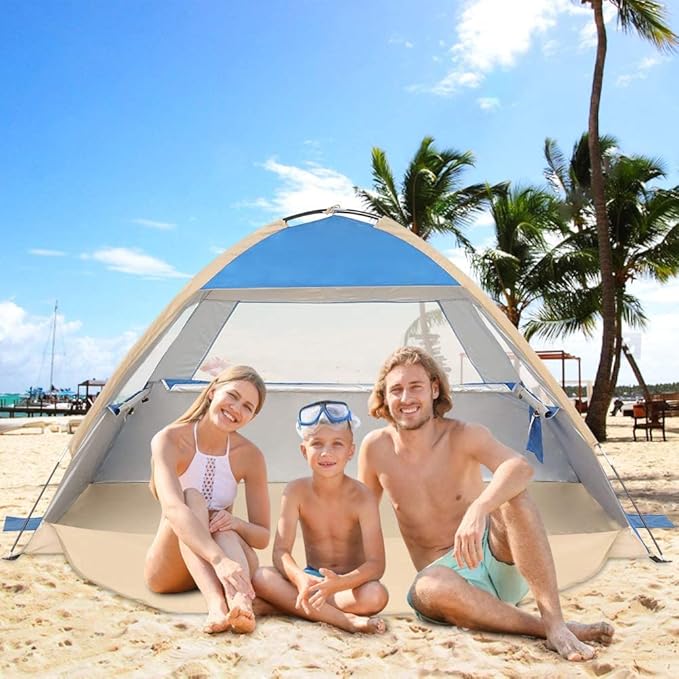 Gorich Beach Tent Sun Shelter for 3/4/6/8/10 Person with UPF 50+ UV Protection, Lightweight & Easy Setup Beach Shade Canopy, Portable Beach Shade Tent Beach Cabana