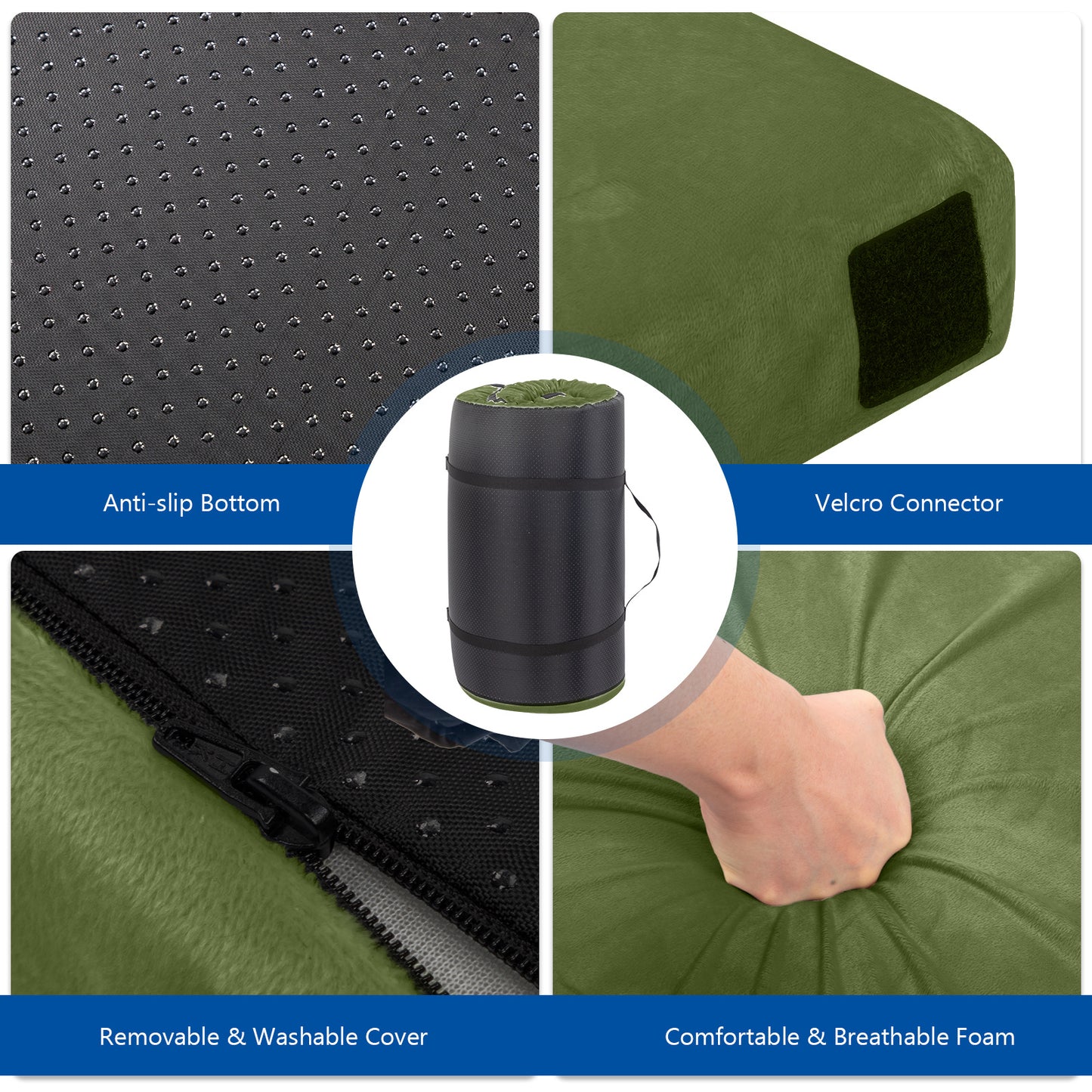 75x30x2.5in, Memory Foam, Army Green, Camping Mattress With Storage Bag