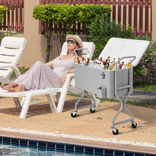 80QT Silver Gray Fried Dough Twists Design Leg Type Single Side Up And Down Flip Freezing Heat Preservation Cart